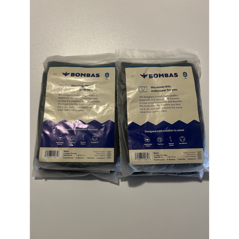 Lot of 4 Bombas Boxer Briefs Black Cotton Men's Underwear XL/XXL 38-45 New